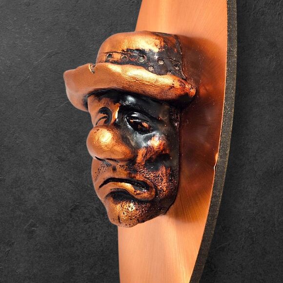 Vintage Copper & Resin Sad Clown Wall Plaque 10" Mid Century Art MCM Coppercraft - Picture 4 of 11